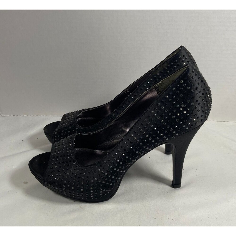 Rampage Womens 8M Black Rhinestone Peep Toe Platform Pumps Heels